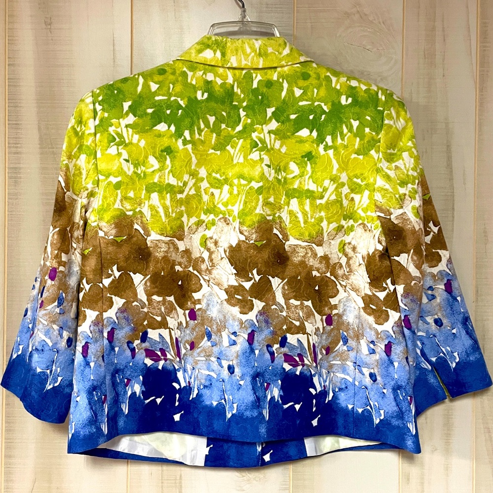 NWT Coldwater Creek Green Brown Blue White Abstract Button Blazer Cotton Sz 6P - Picture 2 of 7